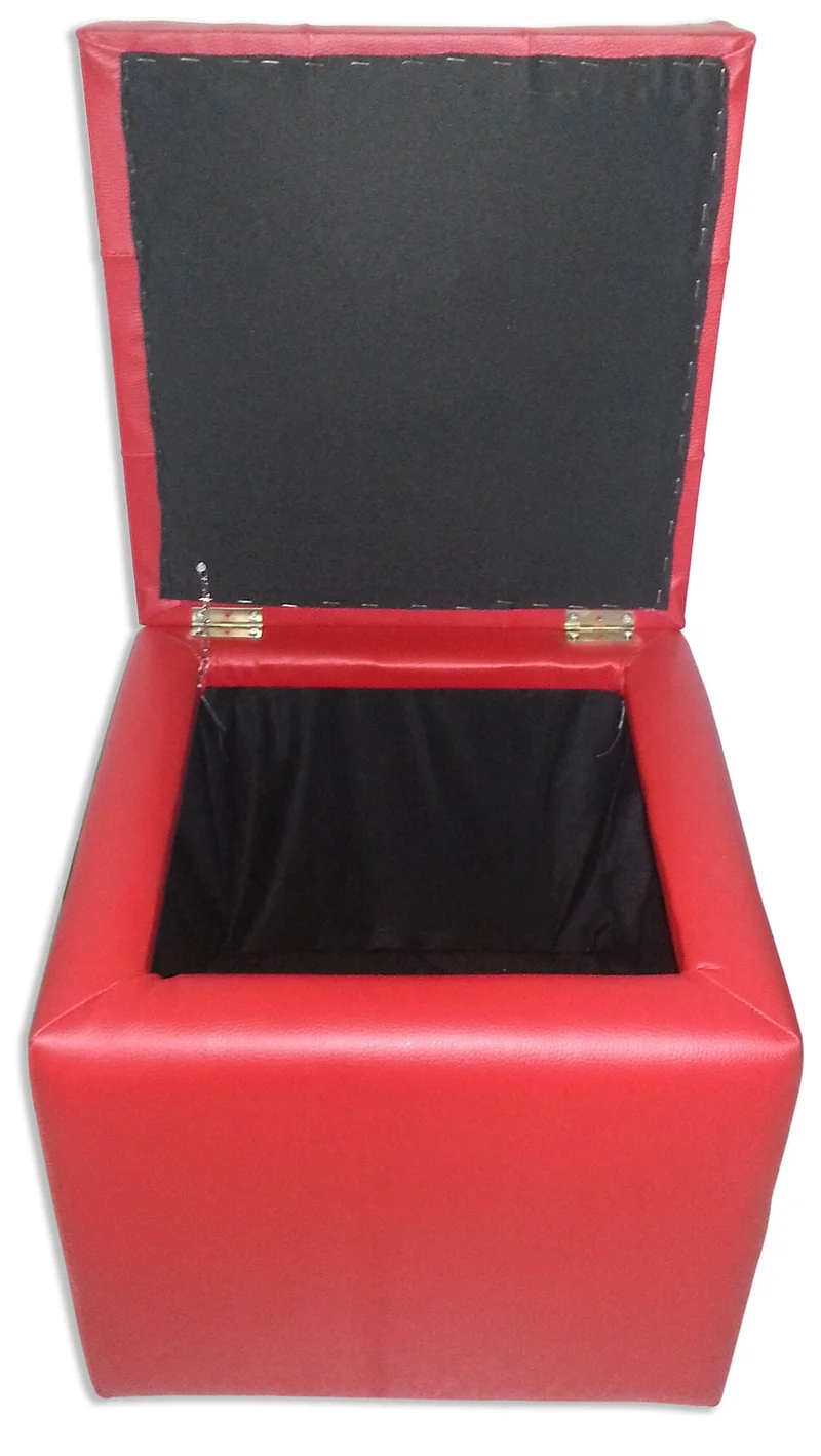 Cubo Pouf Contenitore in Similpelle e Cristalli Renier Rosso