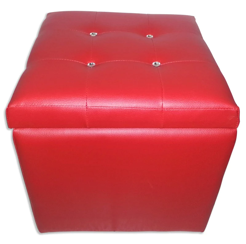 Cubo Pouf Contenitore in Similpelle e Cristalli Renier Rosso