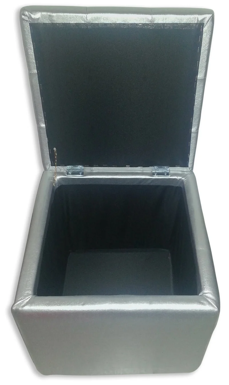 Cubo Pouf Contenitore in Similpelle e Cristalli Renier Argento