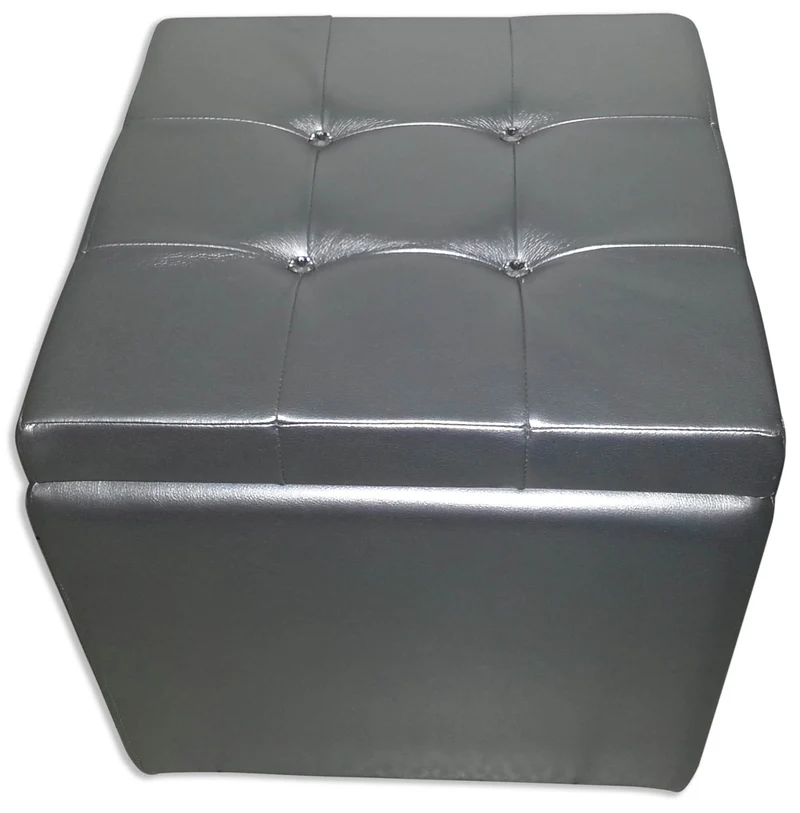 Cubo Pouf Contenitore in Similpelle e Cristalli Renier Argento