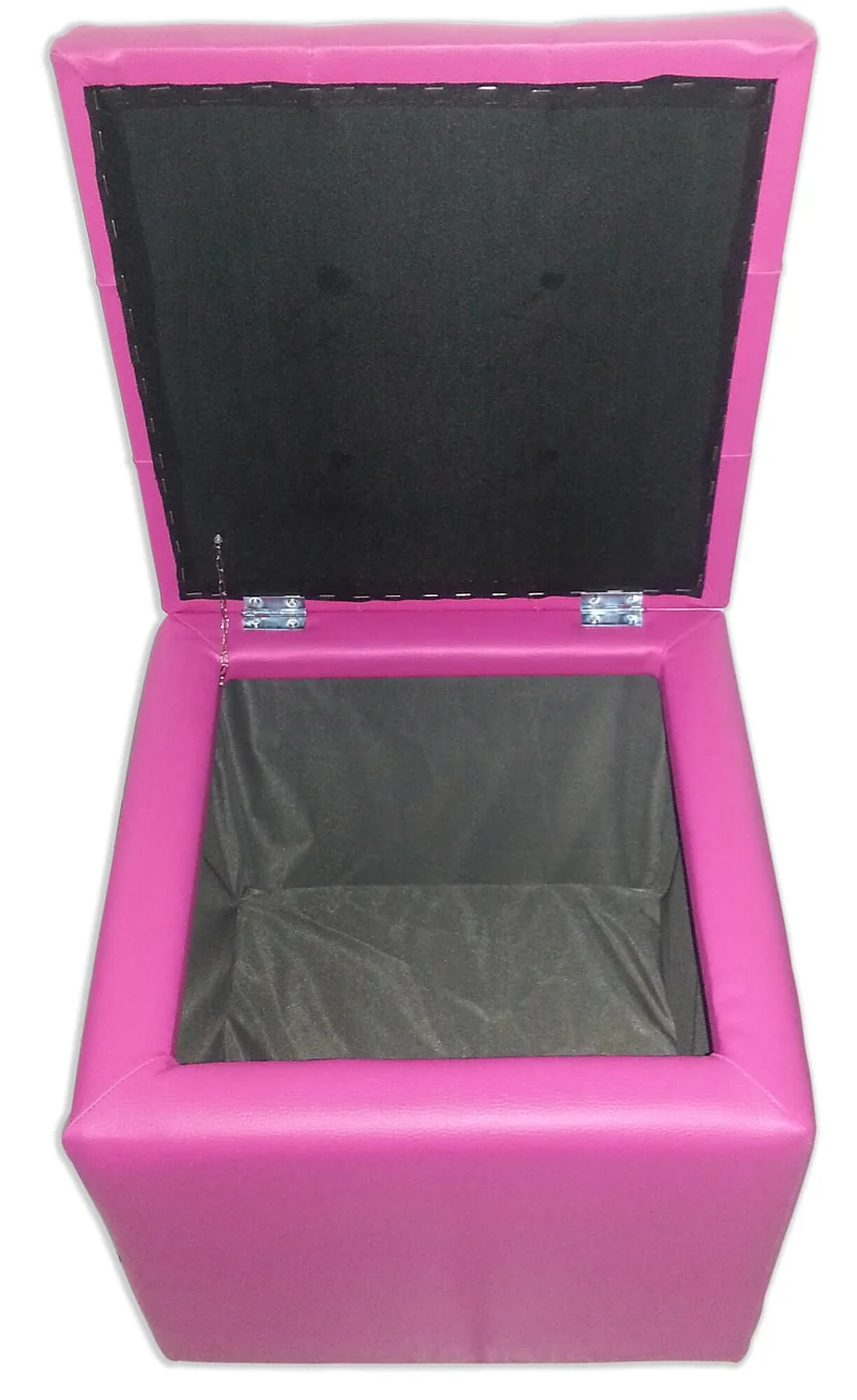 Cubo Pouf Contenitore in Similpelle e Cristalli Renier Fucsia