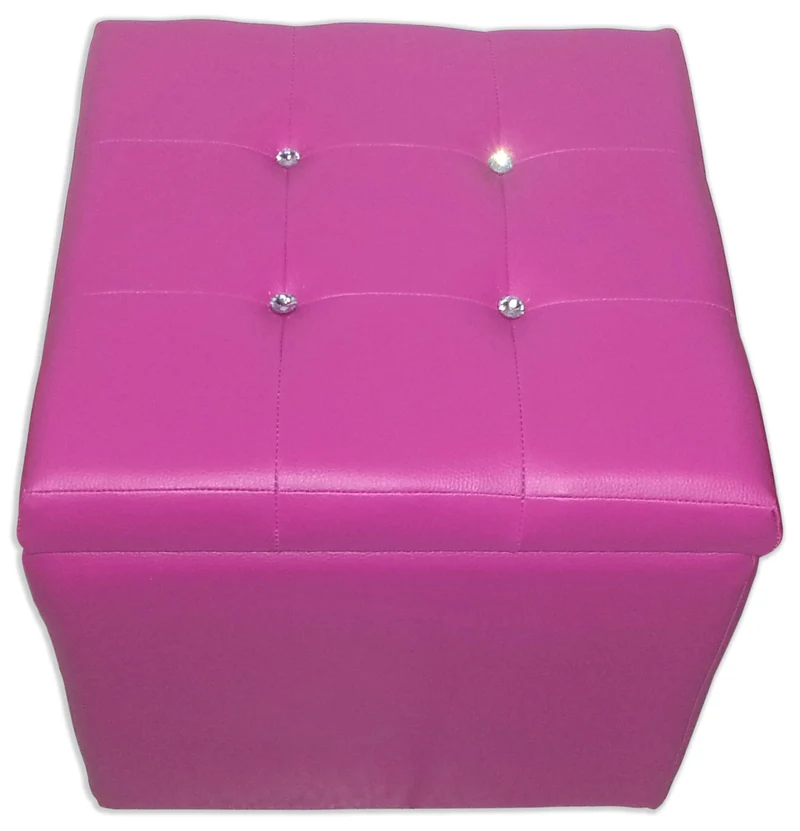 Cubo Pouf Contenitore in Similpelle e Cristalli Renier Fucsia