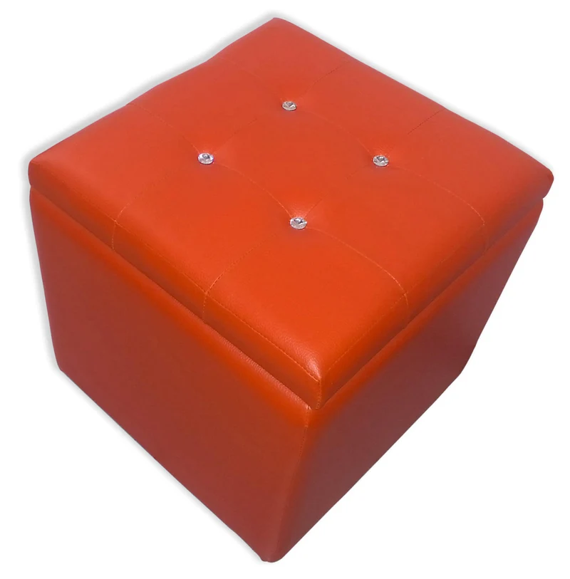 Cubo Pouf Contenitore in Similpelle e Cristalli Renier Arancione