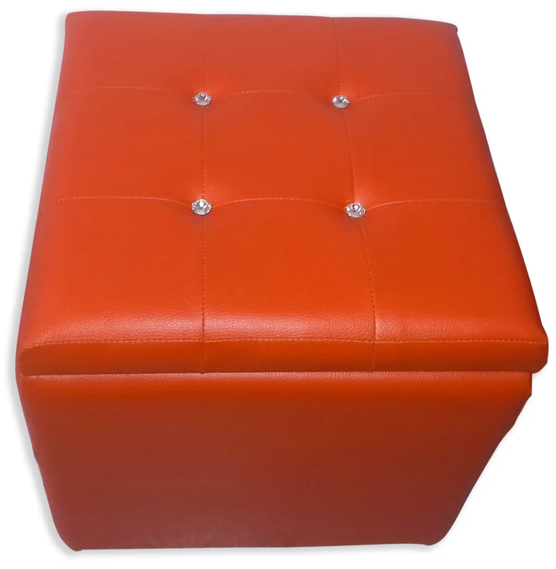Cubo Pouf Contenitore in Similpelle e Cristalli Renier Arancione