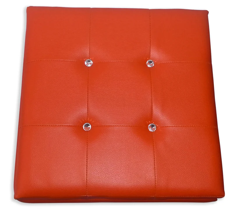 Cubo Pouf Contenitore in Similpelle e Cristalli Renier Arancione