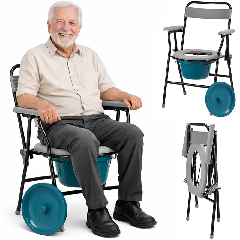 Sedia WC Pieghevole con Vaso Rimovibile per Anziani e Disabili 45.5x46x85cm