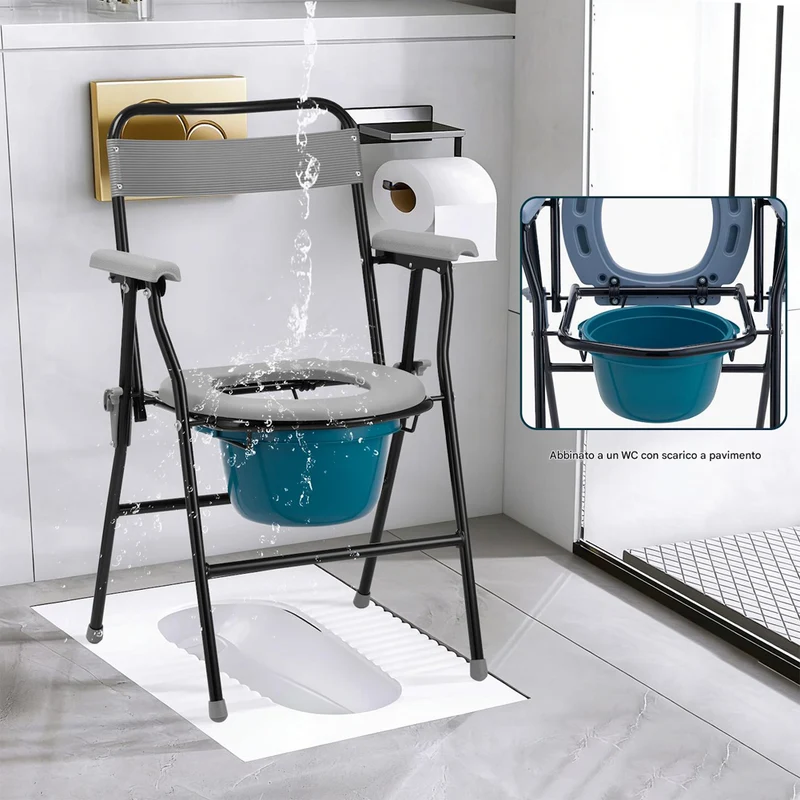 Sedia WC Pieghevole con Vaso Rimovibile per Anziani e Disabili 45.5x46x85cm