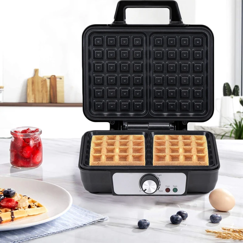 Piastra per Waffle Cialde Manici Termici Rivestimento Antiaderente Potenza 1000W