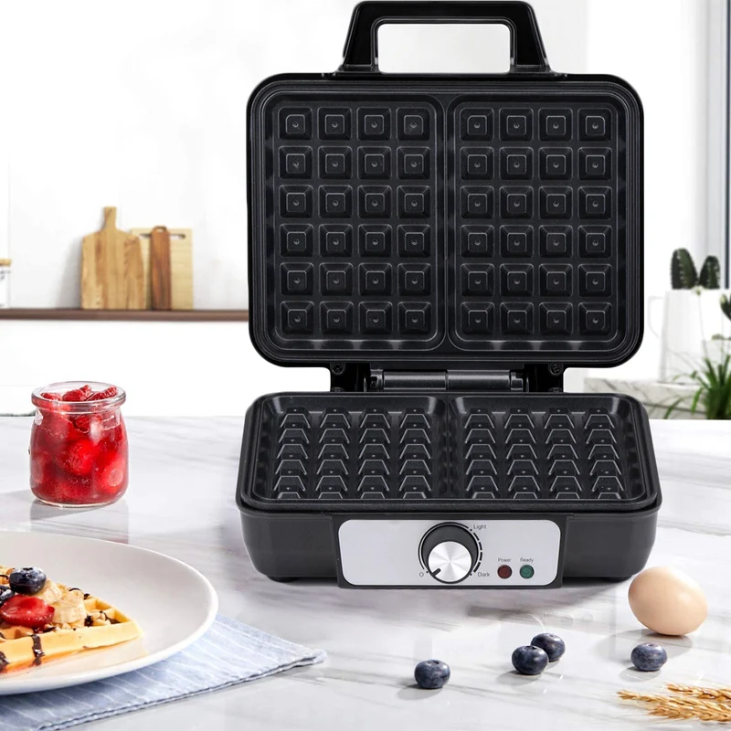 Piastra per Waffle Cialde Manici Termici Rivestimento Antiaderente Potenza 1000W