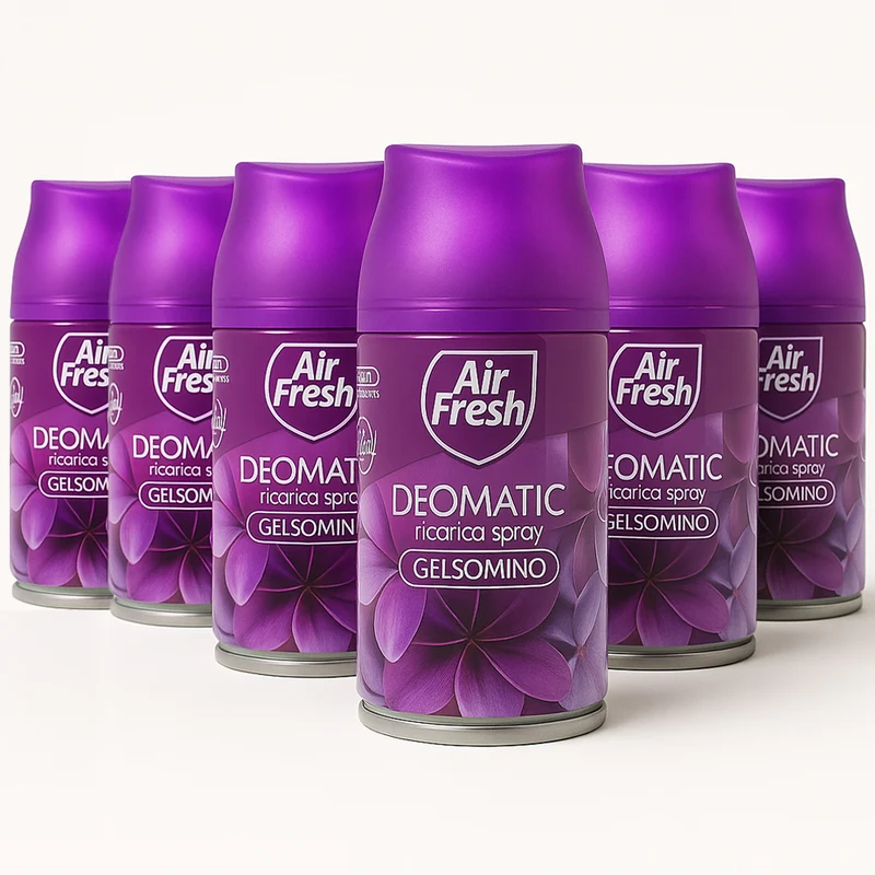 AIR FRESH Deomatic Set 6 x 250 ml Ricarica Spray Profumatore per Ambiente Gelsomino