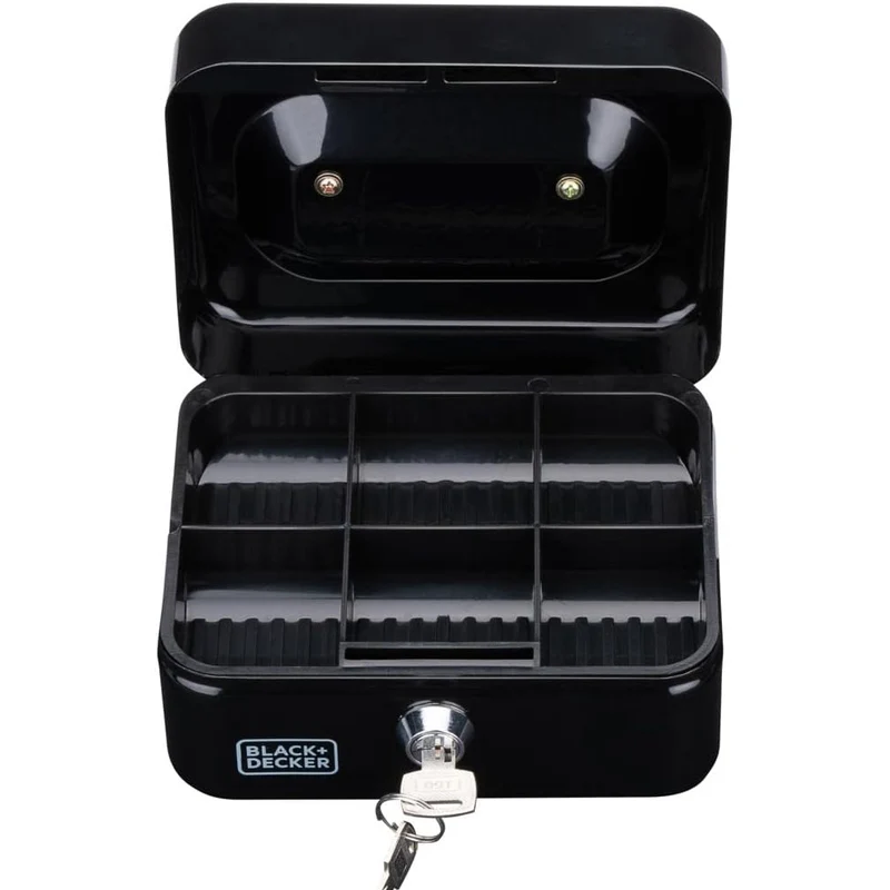BLACK+DECKER Cassetta Portavalori Nera Cassaforte con 2 Chiavi e 6 Scomparti