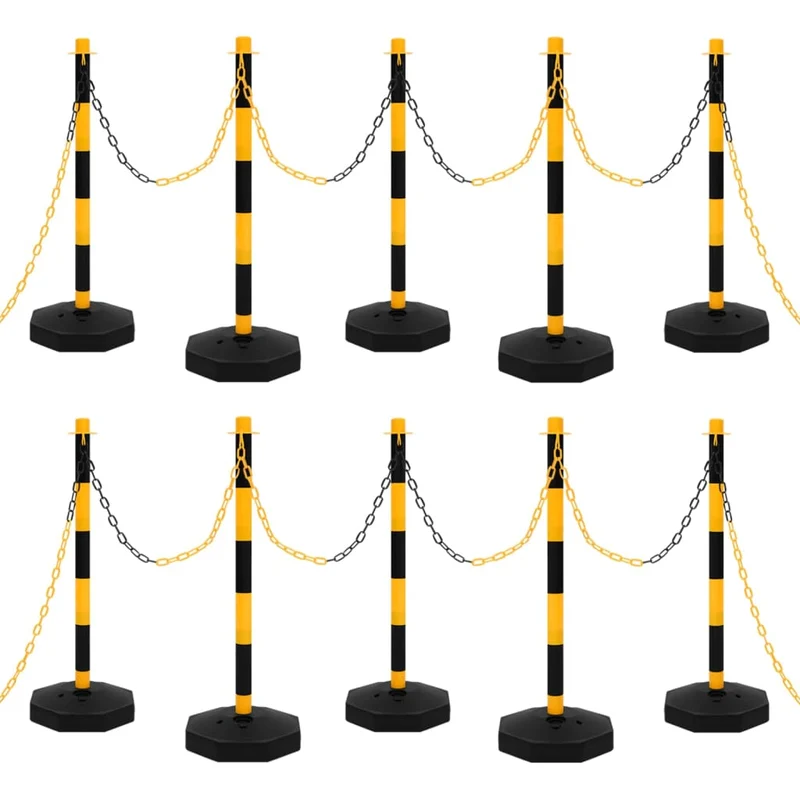 Set di Pali Stradali con Catena in Plastica Giallo e Nero 90 cm 10 m