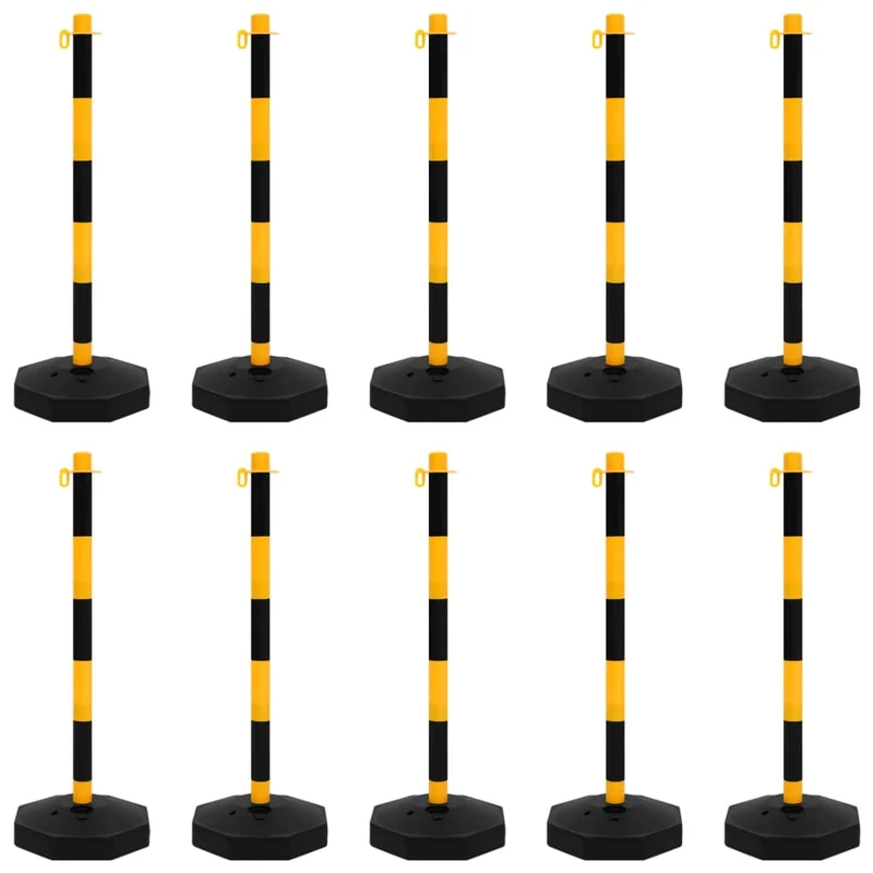 Set di Pali Stradali con Catena in Plastica Giallo e Nero 90 cm 10 m