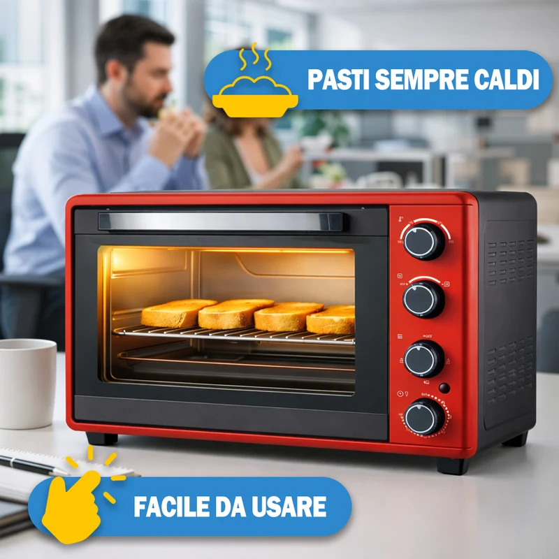 Forno Elettrico Ventilato 65L Rosso 2000W con Teglia e Griglia 4 Livelli Cottura