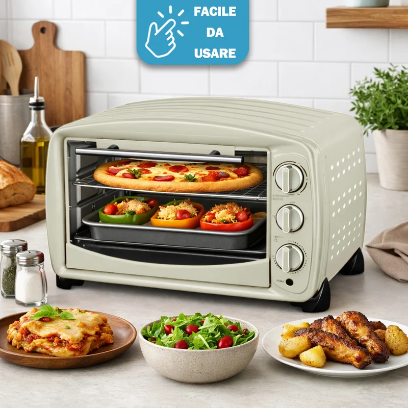 Forno Elettrico Crema 1500W con Teglia e Griglia 26L Fornetto Cottura Omogenea