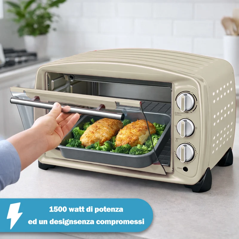 Forno Elettrico Crema 1500W con Teglia e Griglia 26L Fornetto Cottura Omogenea
