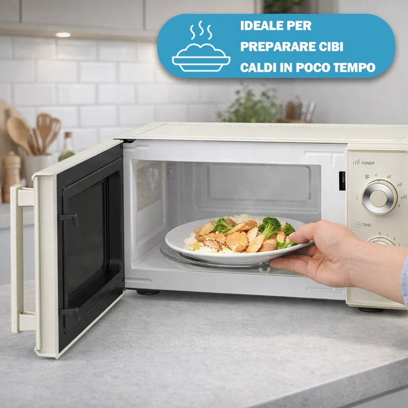 Forno a Microonde Crema 20L Funzione Grill e Timer Potenza 700W e 3 Manopole