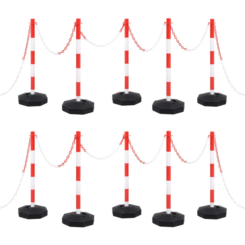 Set 10PZ di Pali Stradali Separatori con Base e Catena in Plastica di 10 m