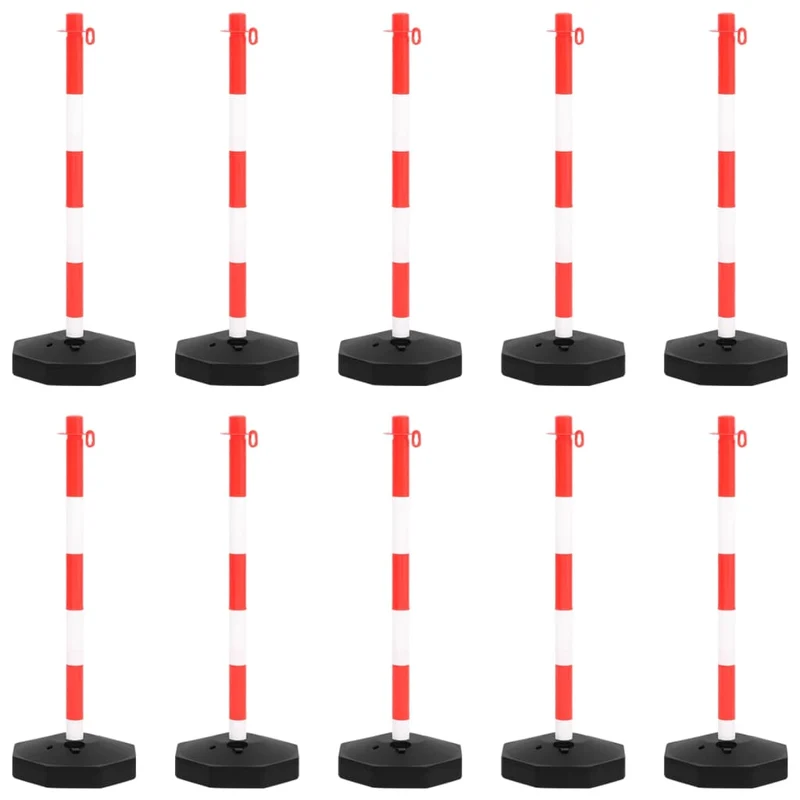 Set 10PZ di Pali Stradali Separatori con Base e Catena in Plastica di 10 m