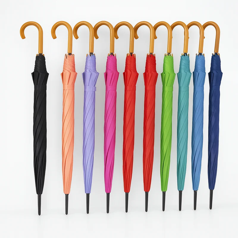Kit 5 Ombrelli Automatici 8 Stecche Rinforzate Manico Curvo Unisex Vari Colori