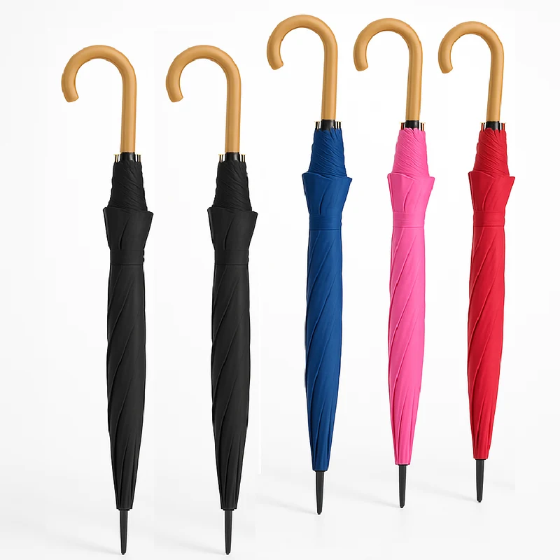 Kit 5 Ombrelli Automatici 8 Stecche Rinforzate Manico Curvo Unisex Vari Colori