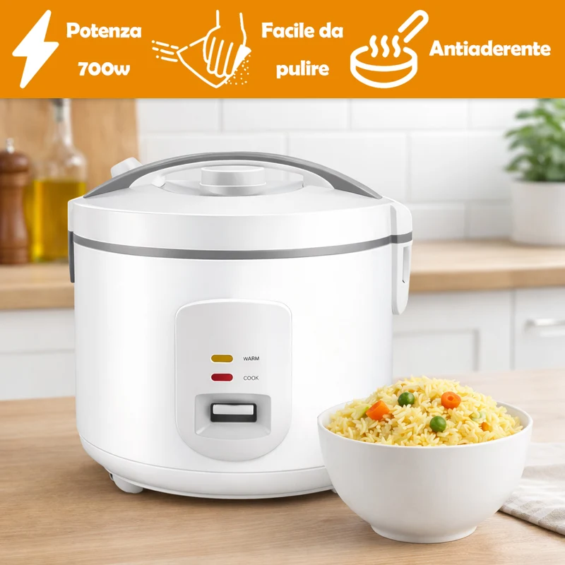 Cuociriso Elettrico Compatto 1.8 Litri con Cottura Automatica Sana e Veloce 700W