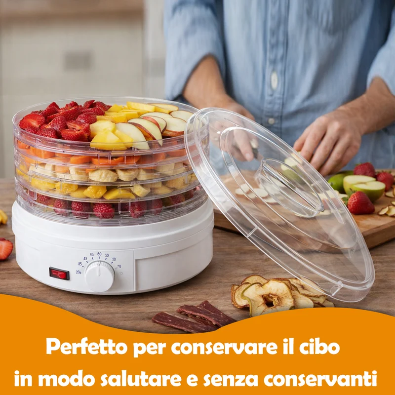Mini Essiccatore Elettrico per Cibo e Fiori con 5 Scomparti e Coperchio 35°-70°