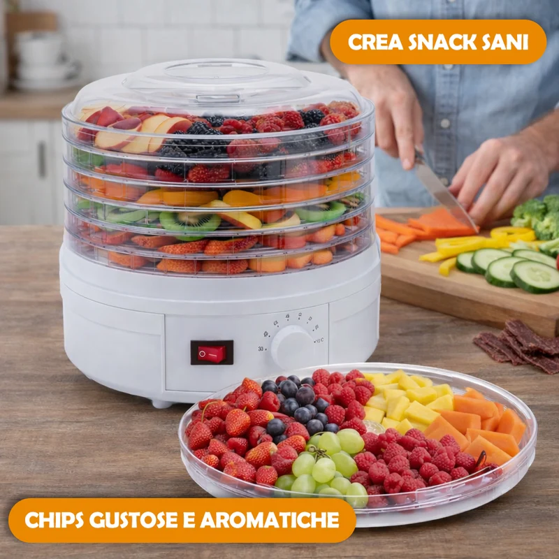 Mini Essiccatore Elettrico per Cibo e Fiori con 5 Scomparti e Coperchio 35°-70°