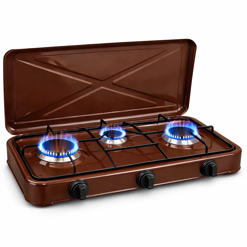 Fornello Cucina Gas 3 Fuochi Fornelli Colore Marrone e Pomelli Regolabili GPL