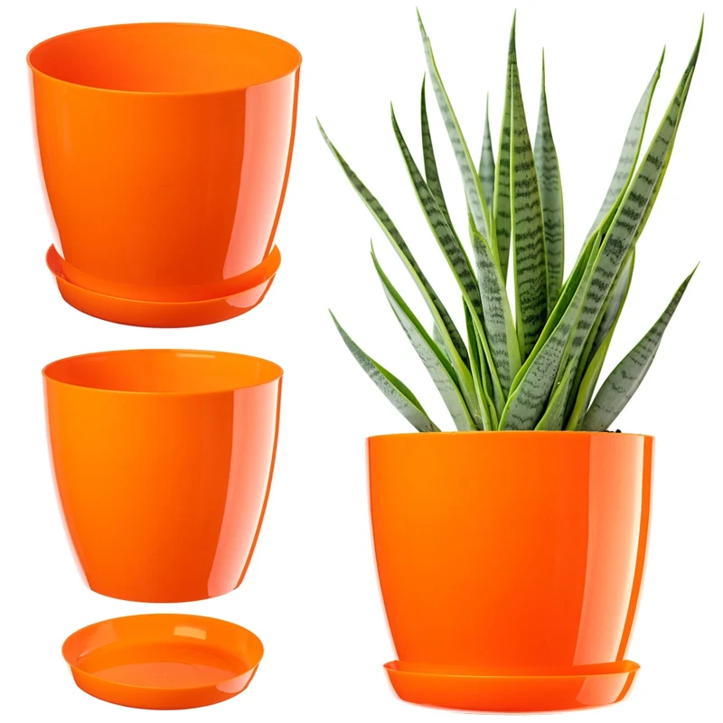 Vaso da fiori KADAX con sottovaso e coperchio in plastica, 14 cm, arancione. Kadax