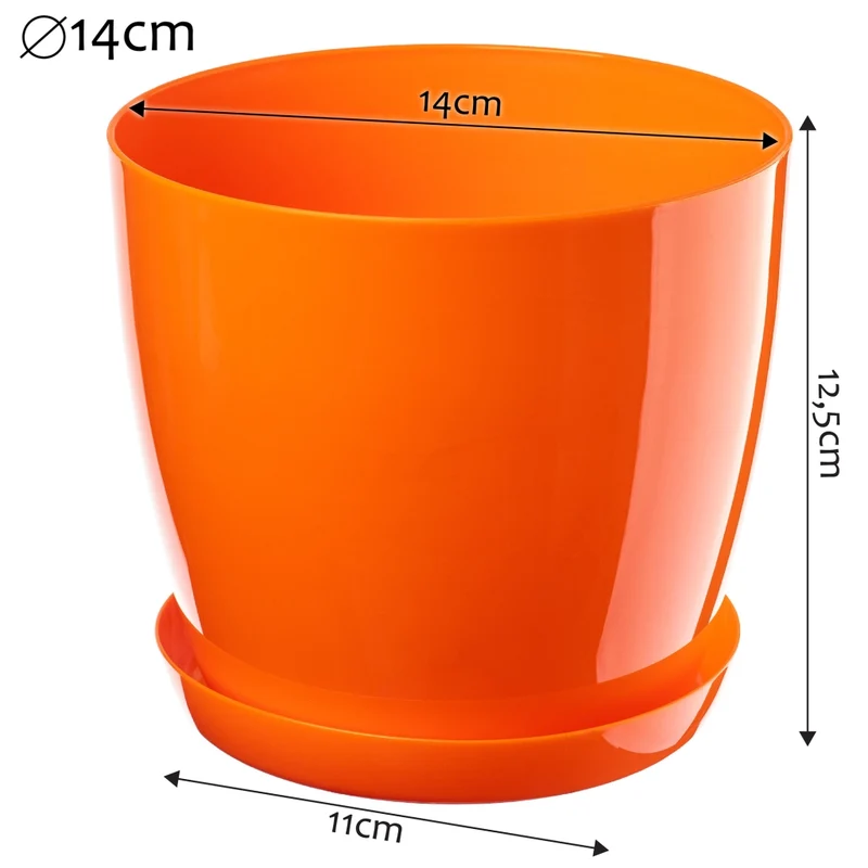 Vaso da fiori KADAX con sottovaso e coperchio in plastica, 14 cm, arancione. Kadax