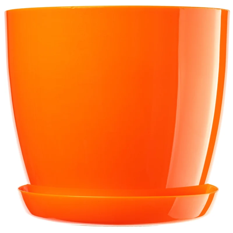 Vaso da fiori KADAX con sottovaso e coperchio in plastica, 14 cm, arancione. Kadax