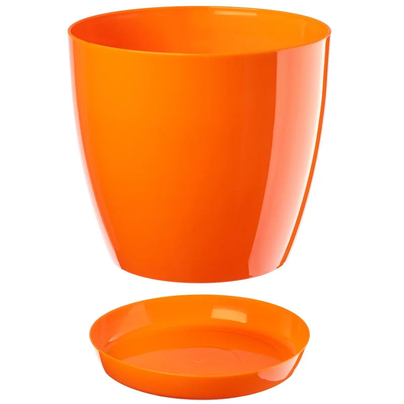 Vaso da fiori KADAX con sottovaso e coperchio in plastica, 14 cm, arancione. Kadax