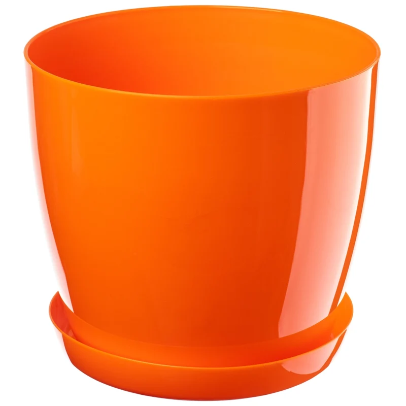 Vaso da fiori KADAX con sottovaso e coperchio in plastica, 14 cm, arancione. Kadax