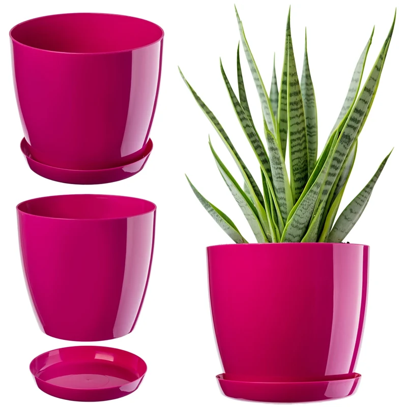 Vaso da fiori KADAX con sottovaso e coperchio in plastica, 12 cm, rosa.
