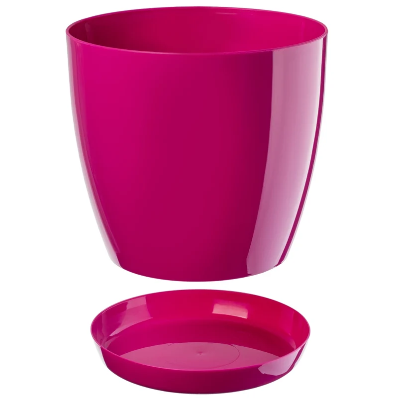 Vaso da fiori KADAX con sottovaso e coperchio in plastica, 12 cm, rosa.