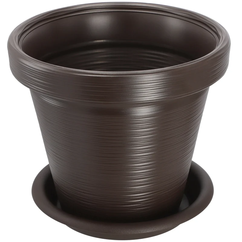 Vaso da giardino KADAX per fiori, con coperchio e sottovaso, grande, marrone, 55 cm
