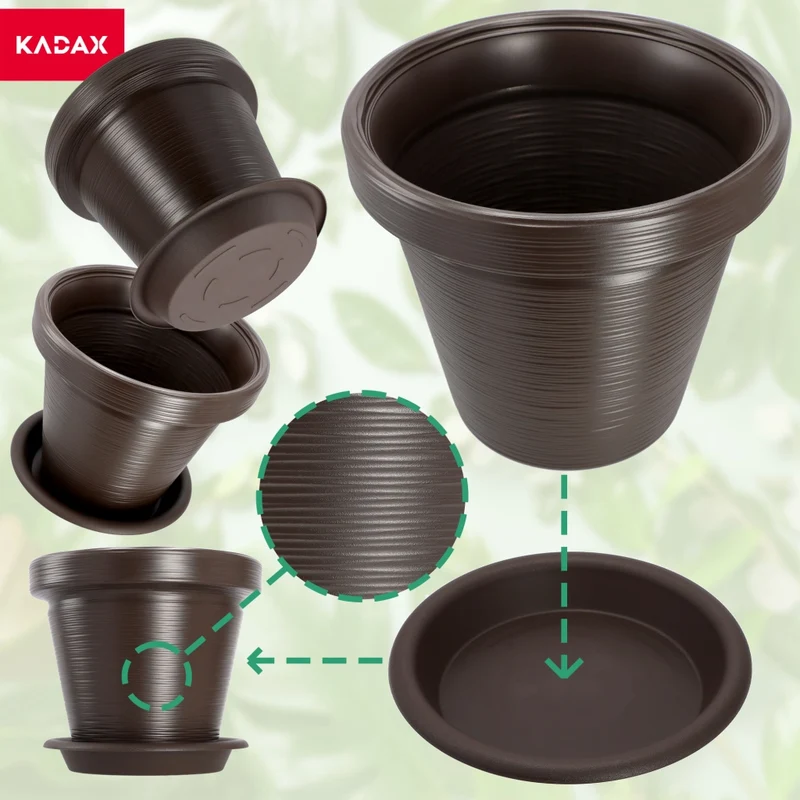 Vaso da giardino KADAX per fiori, con coperchio e sottovaso, grande, marrone, 55 cm