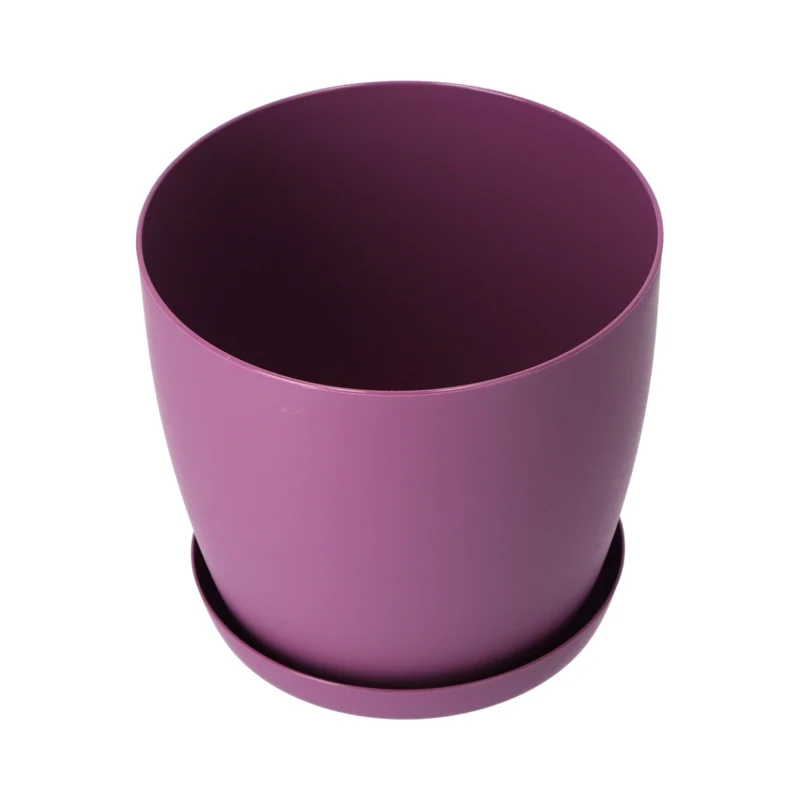 Vaso da fiori KADAX con sottovaso, vaso in plastica da 30 cm, coperchio, fiori, viola opaco