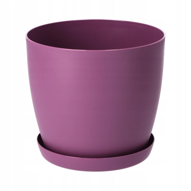 Vaso da fiori KADAX con sottovaso, vaso in plastica da 30 cm, coperchio, fiori, viola opaco