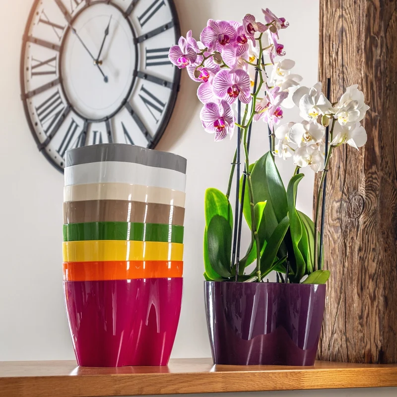 Vaso da fiori KADAX, Vaso da fiori, Vaso da fiori in plastica, Orchidea, 23 cm, Beige