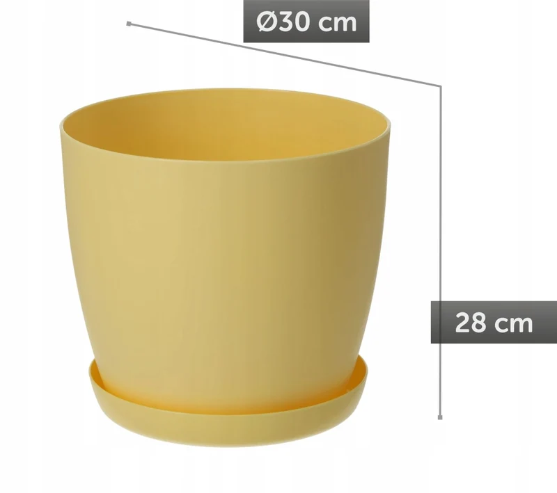 Vaso da fiori KADAX con sottovaso, vaso in plastica da 30 cm, coperchio, fiori, giallo opaco