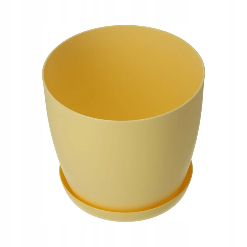 Vaso da fiori KADAX con sottovaso, vaso in plastica da 30 cm, coperchio, fiori, giallo opaco