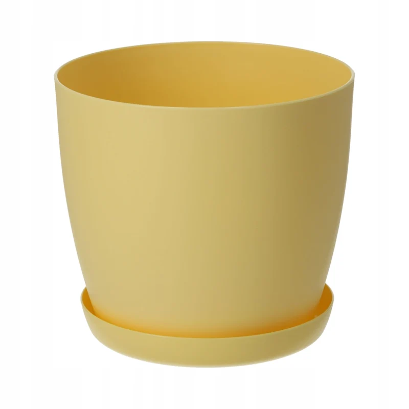 Vaso da fiori KADAX con sottovaso, vaso in plastica da 30 cm, coperchio, fiori, giallo opaco