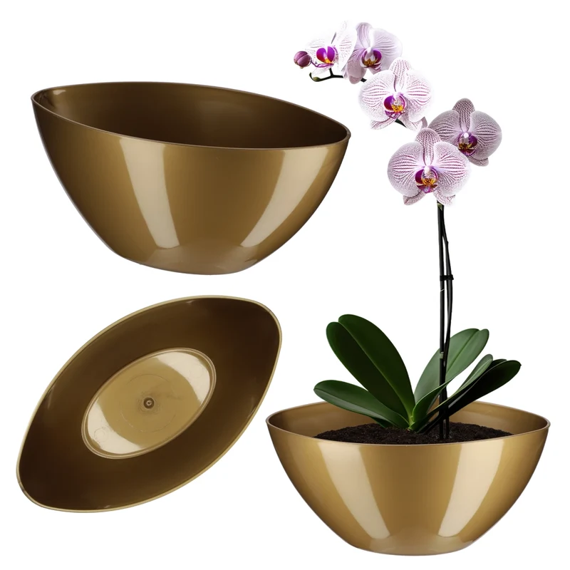 Vaso da fiori KADAX ovale da 30 cm, in plastica color oro.