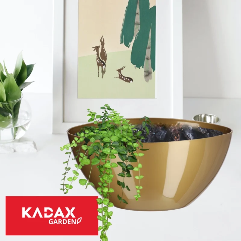 Vaso da fiori KADAX ovale da 30 cm, in plastica color oro.