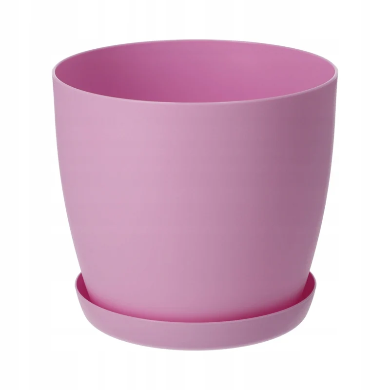 Vaso da fiori KADAX con sottovaso, vaso in plastica da 18 cm, coperchio, fiori, rosa opaco