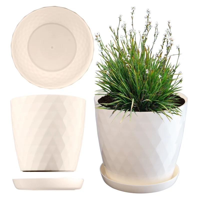 Vaso da fiori in plastica KADAX con supporto, coprivaso, 18 cm, crema, Kadax