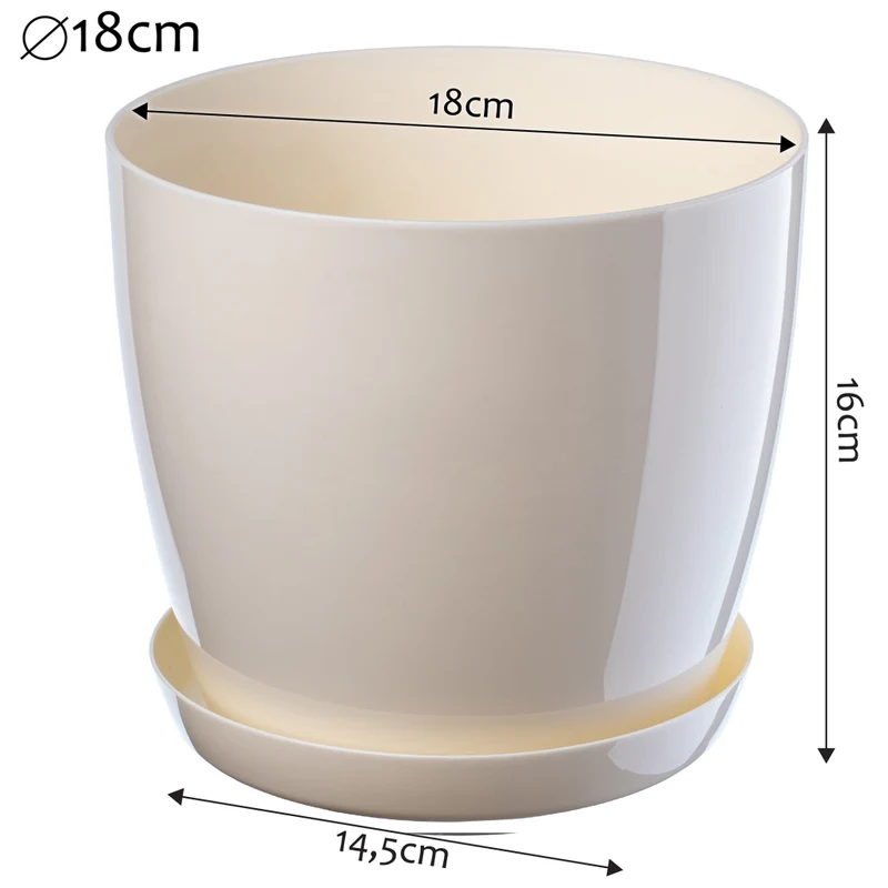 Vaso da fiori KADAX con sottovaso, coperchio in plastica, 18 cm, colore crema, Kadax