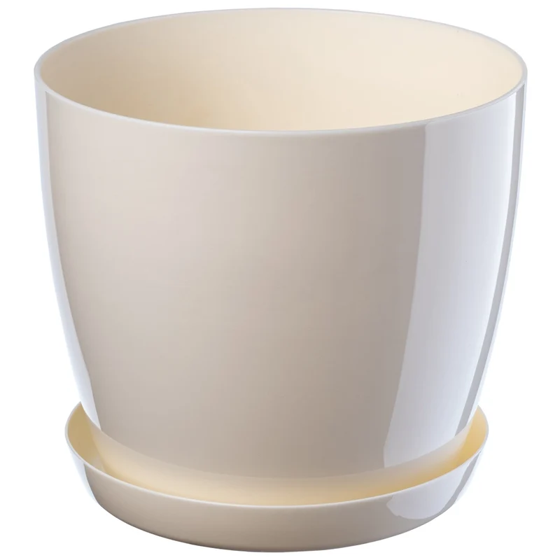 Vaso da fiori KADAX con sottovaso, coperchio in plastica, 18 cm, colore crema, Kadax